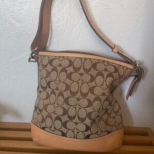 Coach Brown and Tan Signature Shoulder Bag